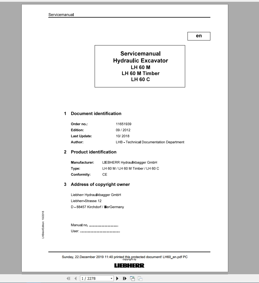Libherr Hydraulic Excavator LH60M C Service ManualLH60 1