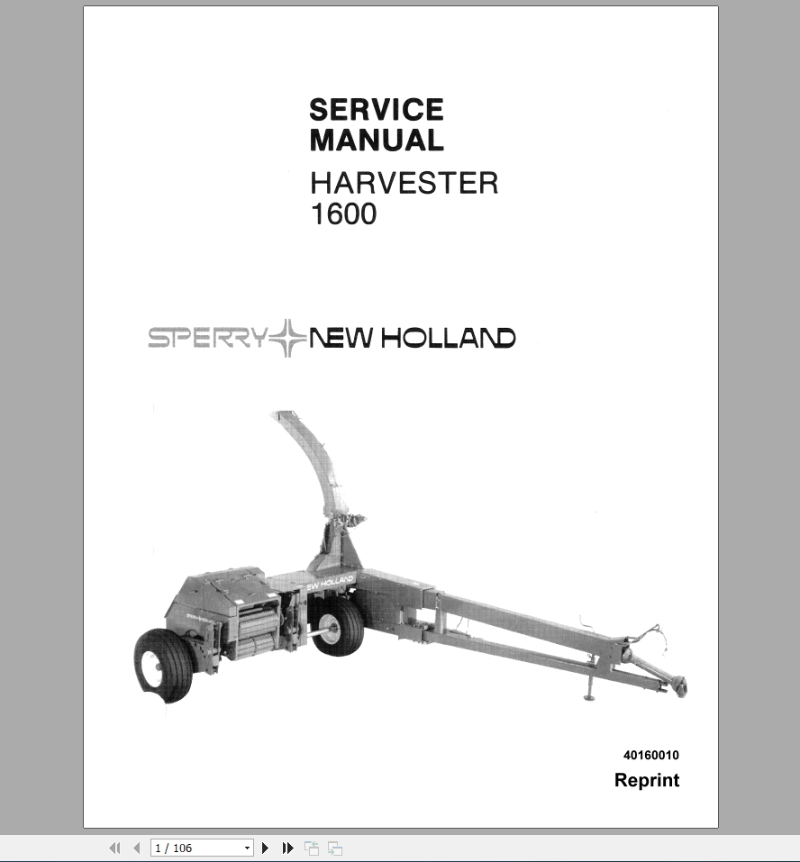 New Holland 1600 Forage Harvester Service Manual40160010 1