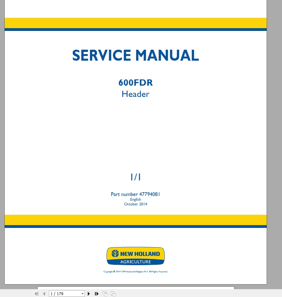 New Holland 600FDR Header Service Manual47794081 1 2