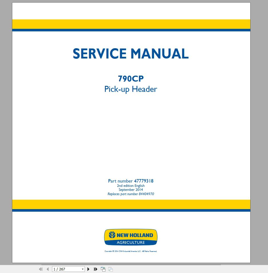 New Holland 790CP Pick up Header Service Manual47779318 1 1