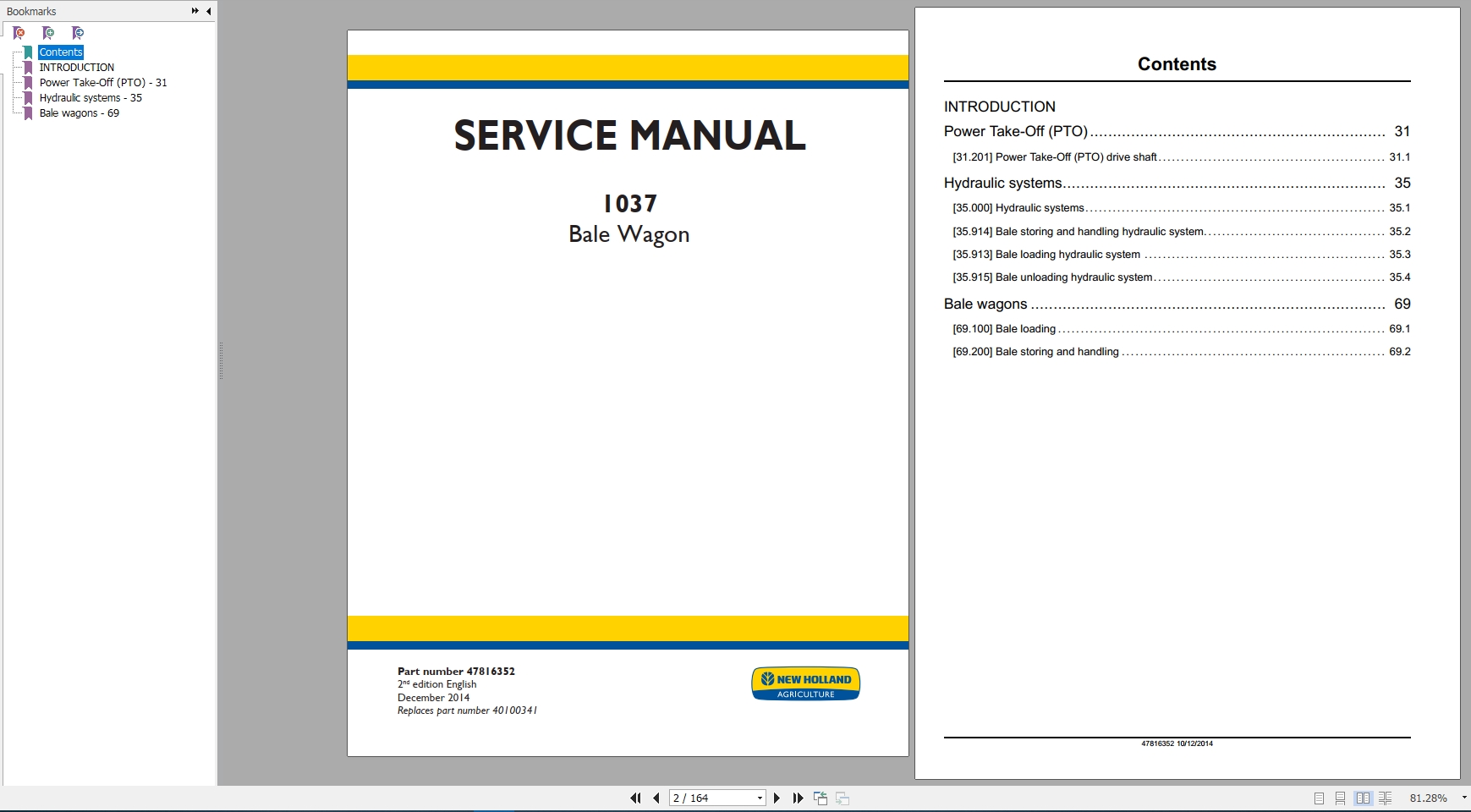 New Holland Bale Wagon 1037 Service Manual47816352 2