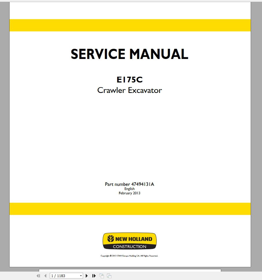 New Holland Crawler Excavator E175C Service Manual47494131A 1
