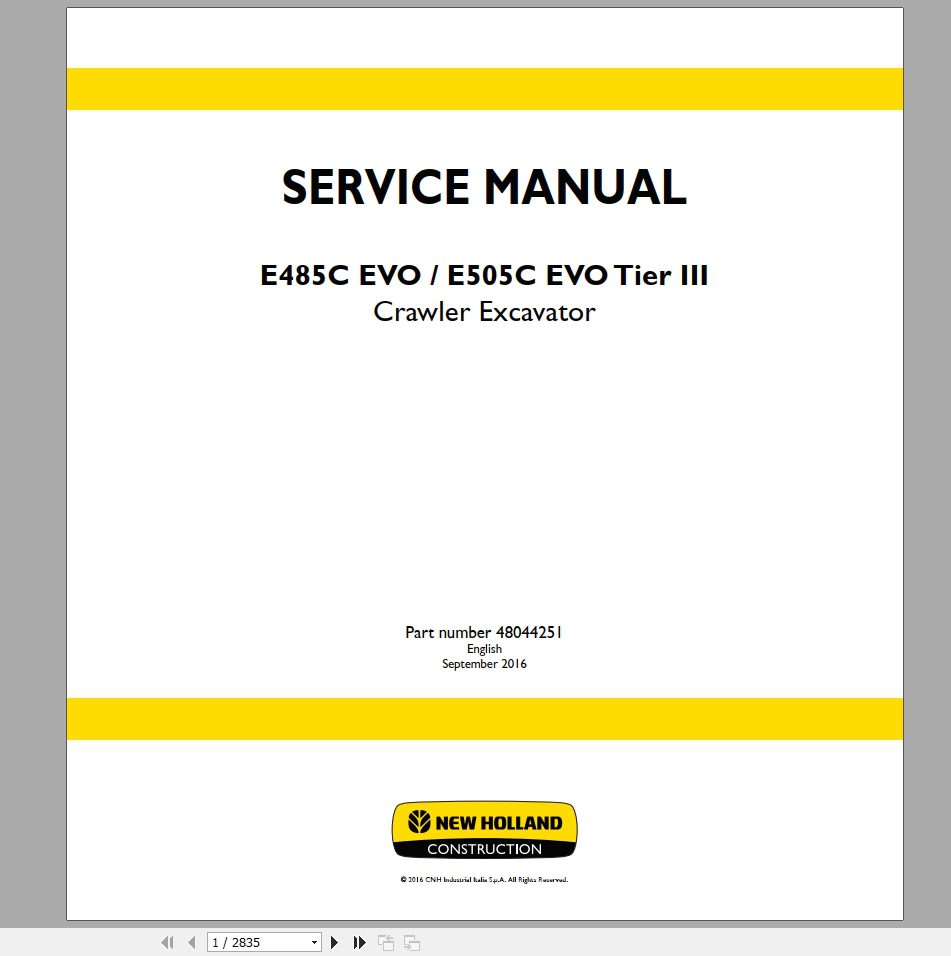 New Holland Crawler Excavator E485C Service Manual47483341A 1