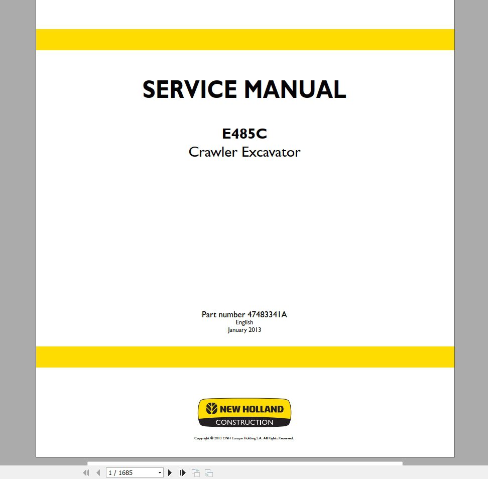 New Holland Crawler Excavator E485C Service Manual47483341A 1DBXWH