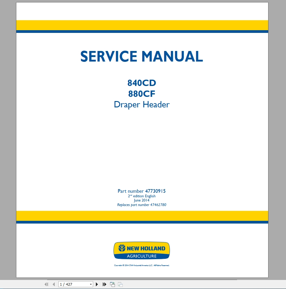 New Holland Draper Header 840CD 880CF Service Manual47730915 1