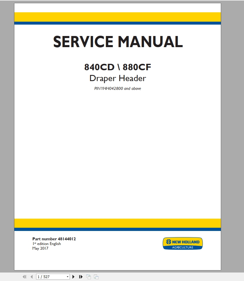 New Holland Draper Header 840CD 880CF Service Manual48144012 1