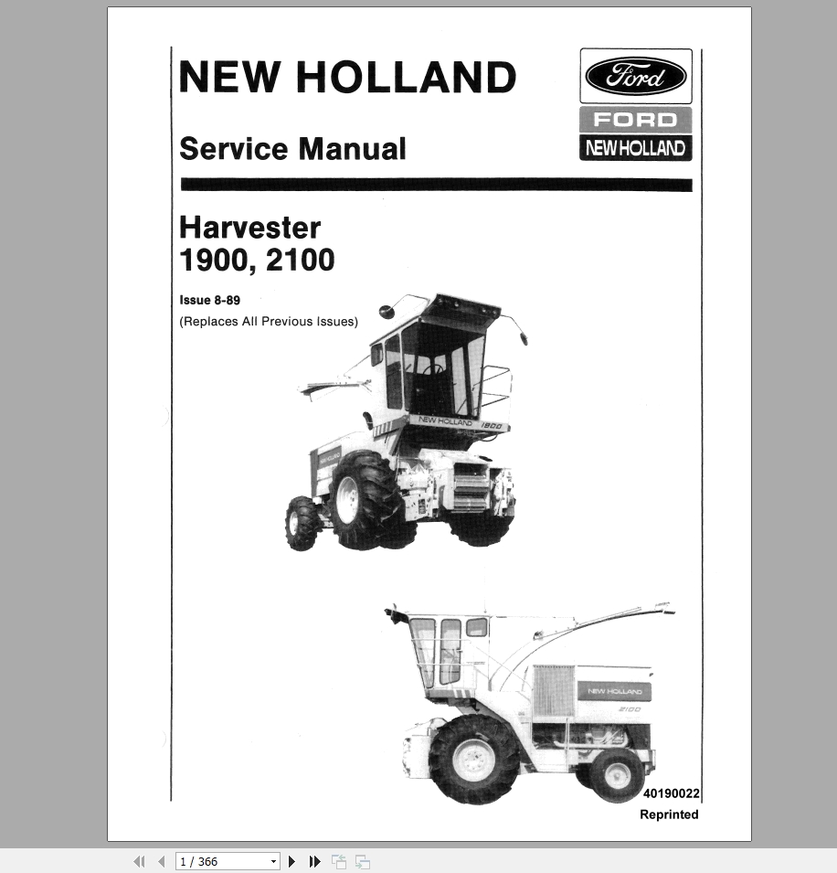 New Holland Ford 1900 2100 Harvester Service Manual40190022 1tgZ9E