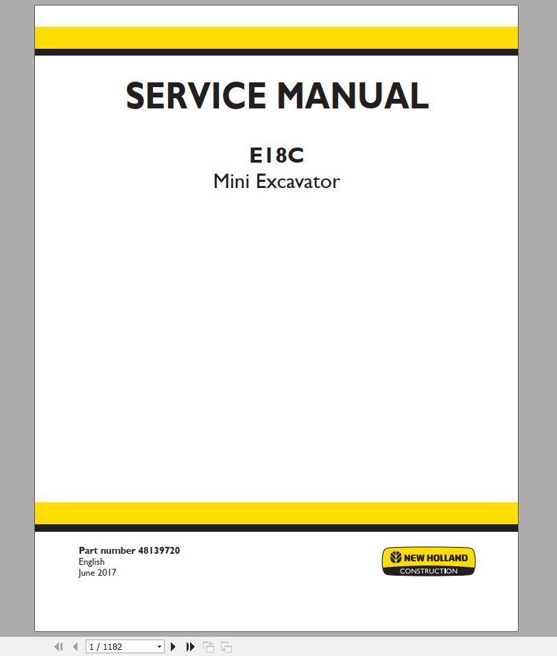 New Holland Mini Excavator E18C Service Manual48139720 1