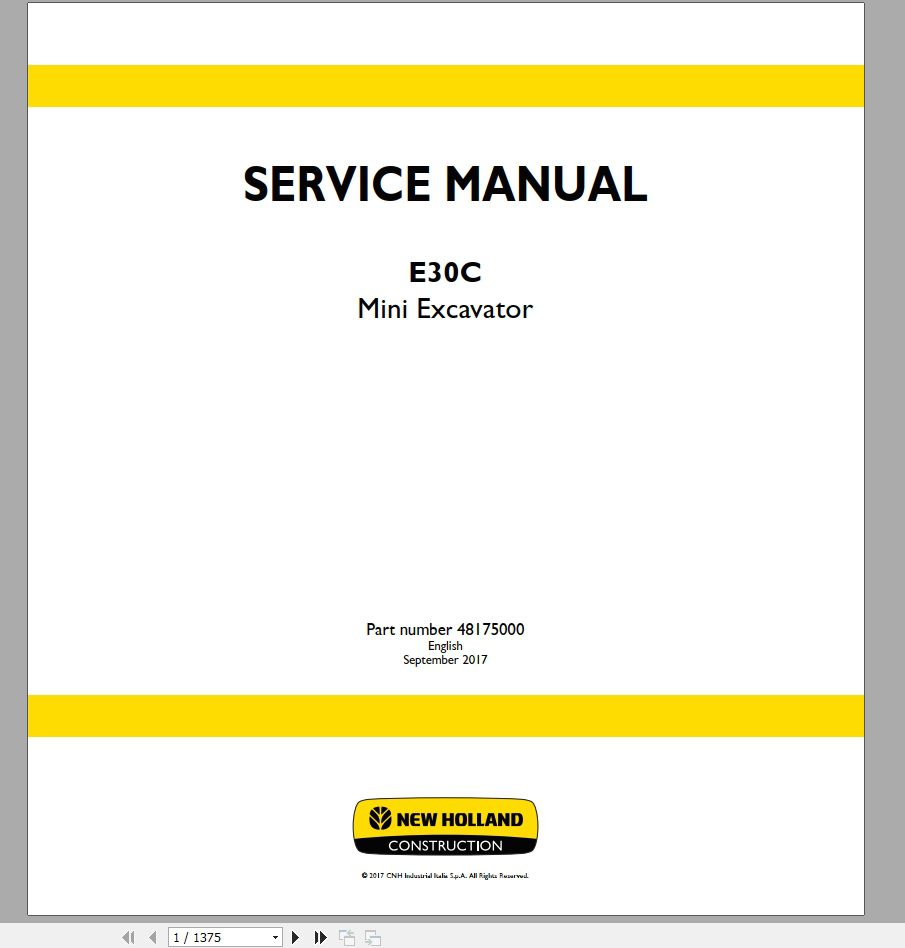 New Holland Mini Excavator E30C Service Manual48175000 1