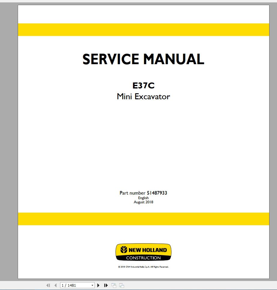 New Holland Mini Excavator E37C Service Manual51487933 1
