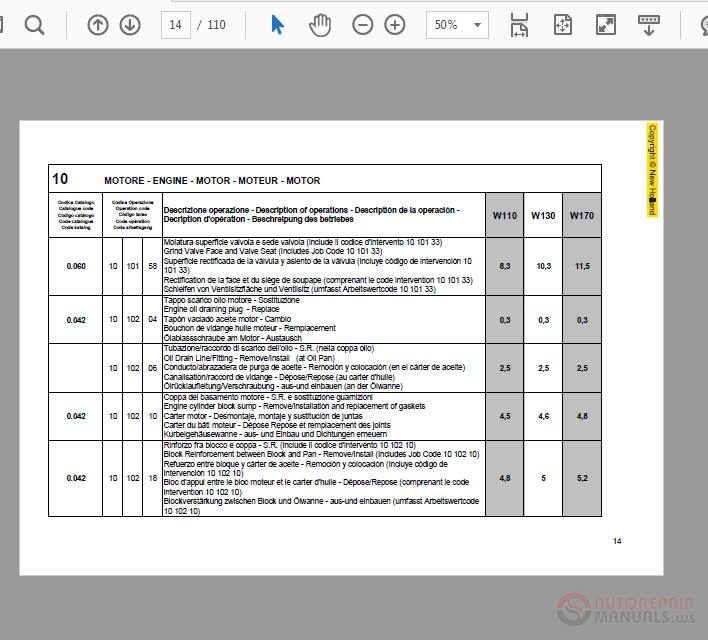 New Holland W130 Rate Time Manual 3