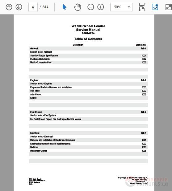 New Holland W170B Workshop Manual 1