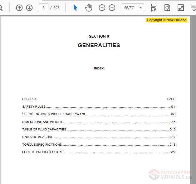 New Holland W170 Workshop Manual 1