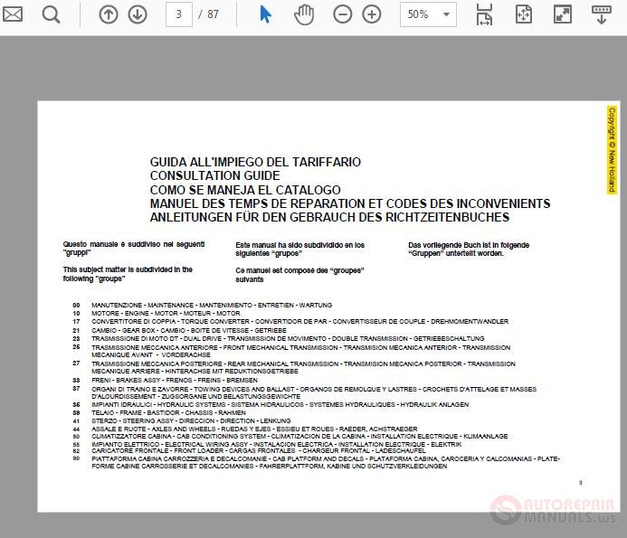 New Holland W270 Rate Time Manual 1