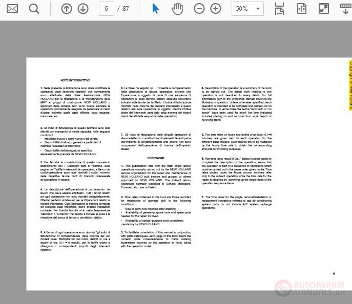 New Holland W270 Rate Time Manual 2