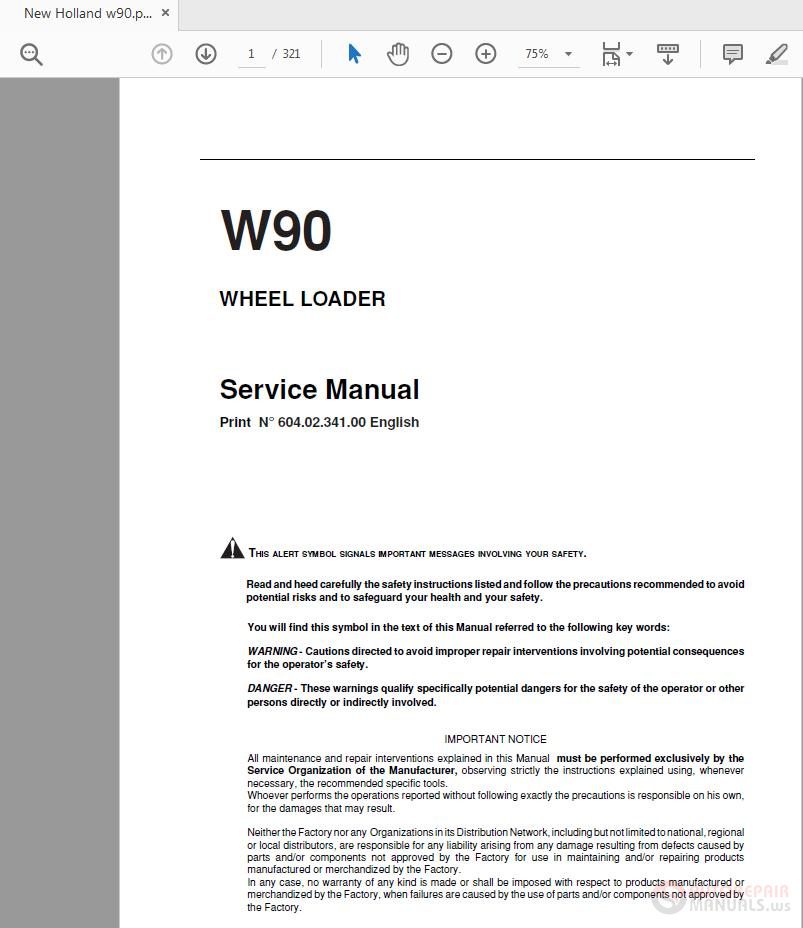 New Holland W90 Wheel Loader Service Manual 1