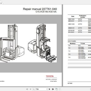 ToyotaBT C15 VCE125 VCE150 Repair Manual 227761 0402003 2014 1