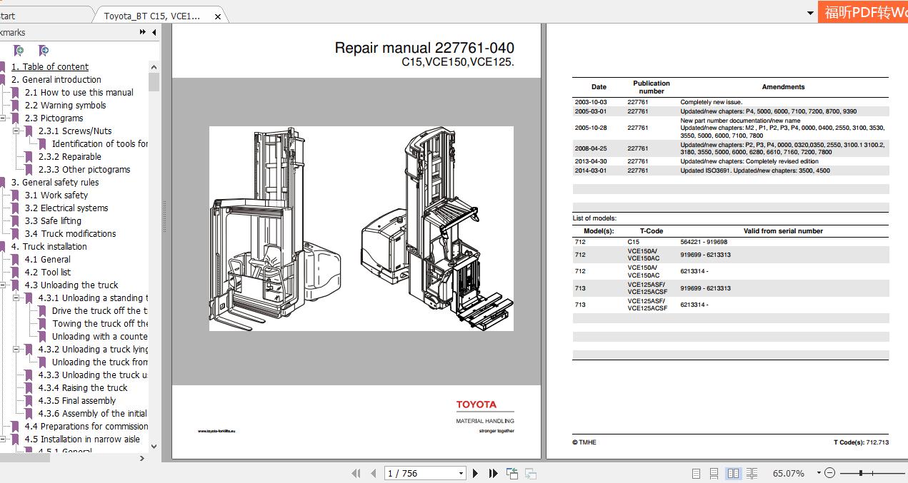 ToyotaBT C15 VCE125 VCE150 Repair Manual 227761 0402003 2014 1