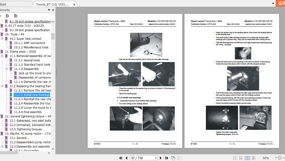 ToyotaBT C15 VCE125 VCE150 Repair Manual 227761 0402003 2014 2