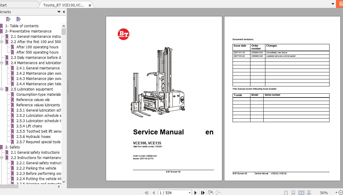 ToyotaBT VCE100VCE150 745300 Service Manual 2007 1