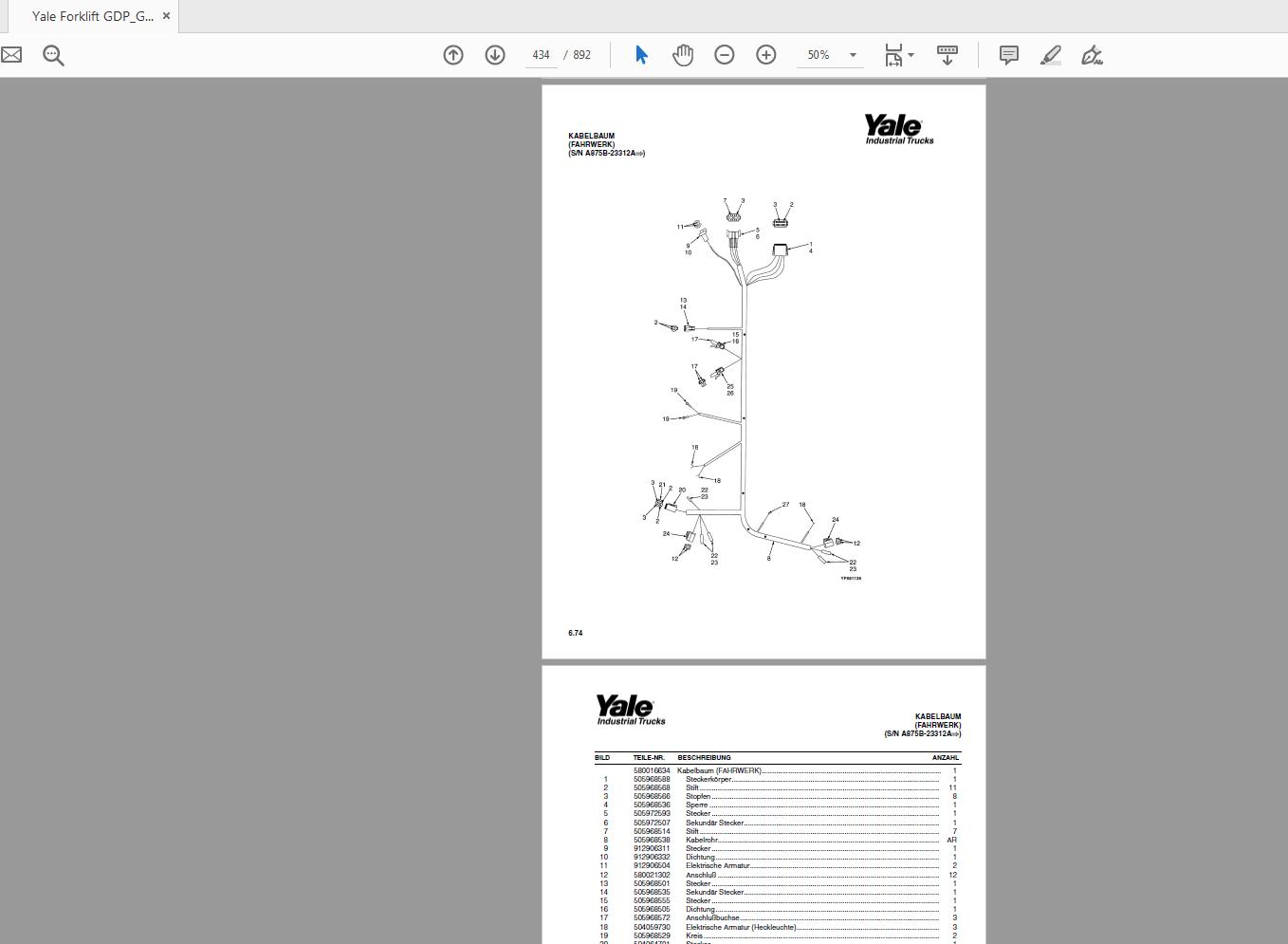 Yale Forklift GDPGLP20 30RFTF A875 524157798 Parts Catalog042004 3