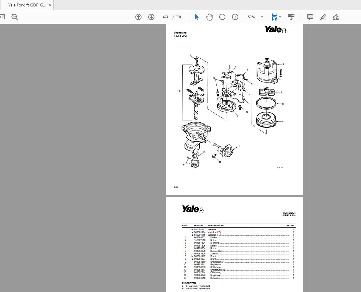 Yale Forklift GDPGLP20 30RFTF A875 524157798 Parts Catalog062006 3