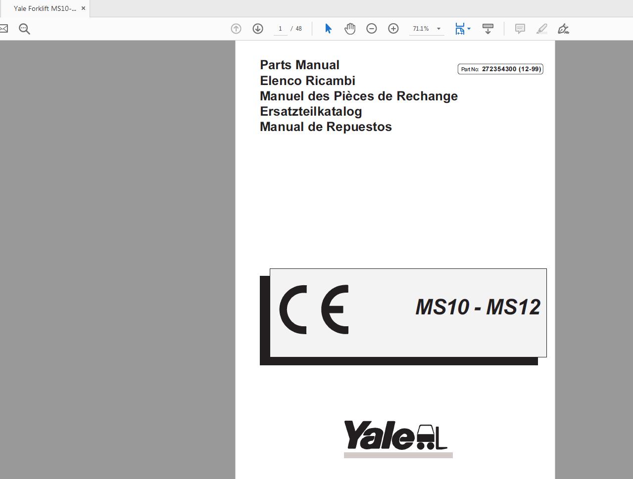Yale Forklift MS10 MS12 B846 272354300 Parts Manual121999 1