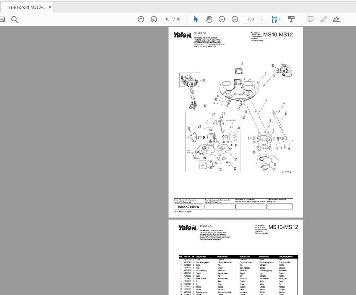 Yale Forklift MS10 MS12 B846 272354300 Parts Manual121999 2