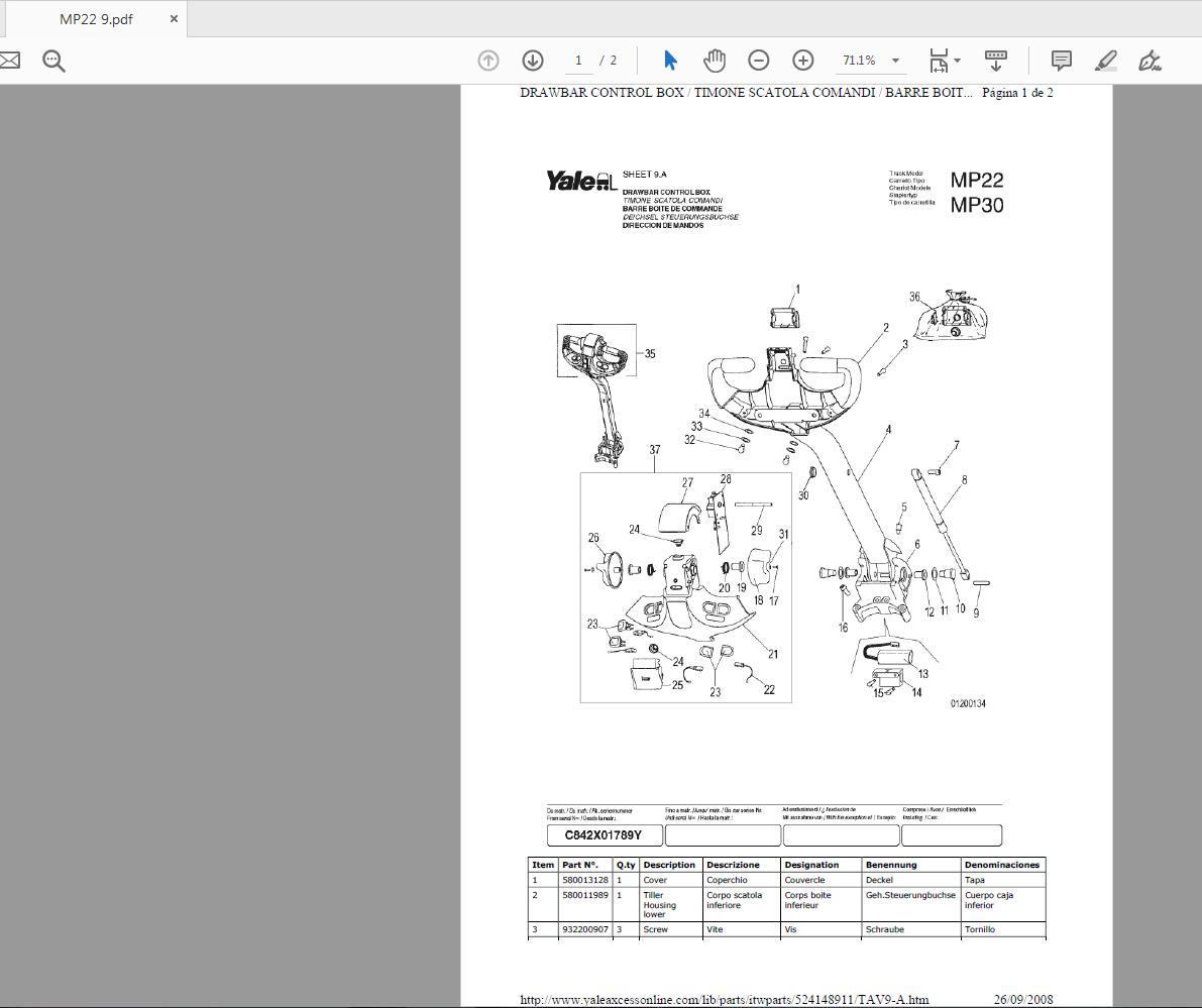Yale Forlift MP22 MP30 524148911 Parts Catalog09 2008 3