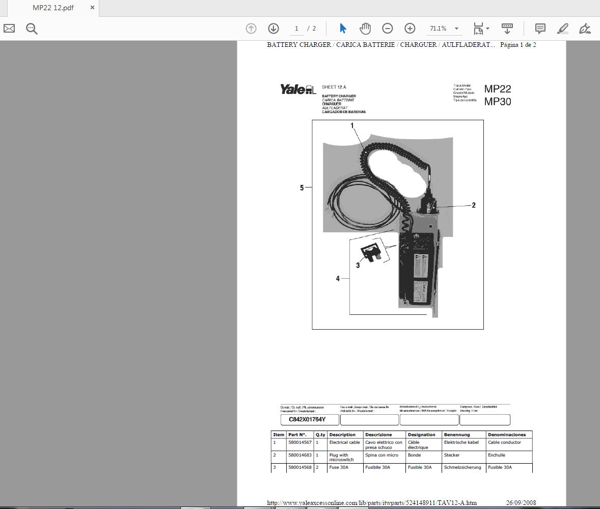 Yale Forlift MP22 MP30 524148911 Parts Catalog09 2008 4