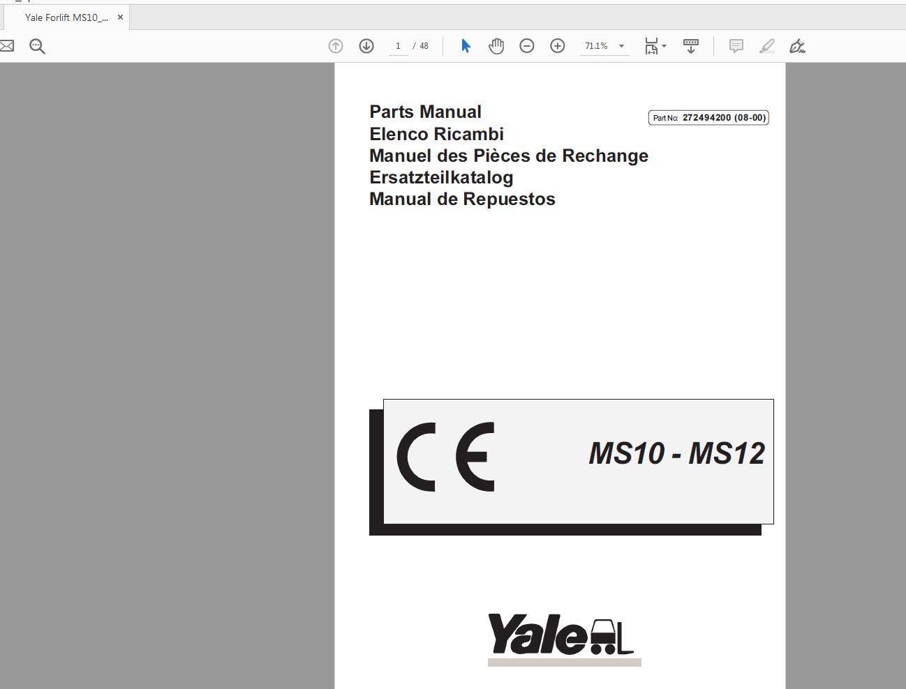 Yale Forlift MS10MS12 27249420008 00 Parts Manual 1
