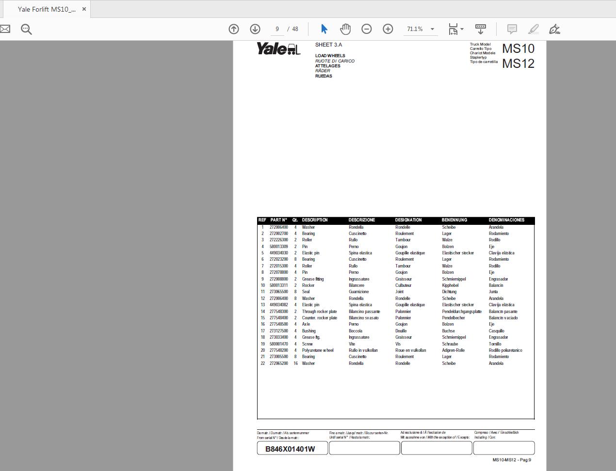 Yale Forlift MS10MS12 27249420008 00 Parts Manual 3