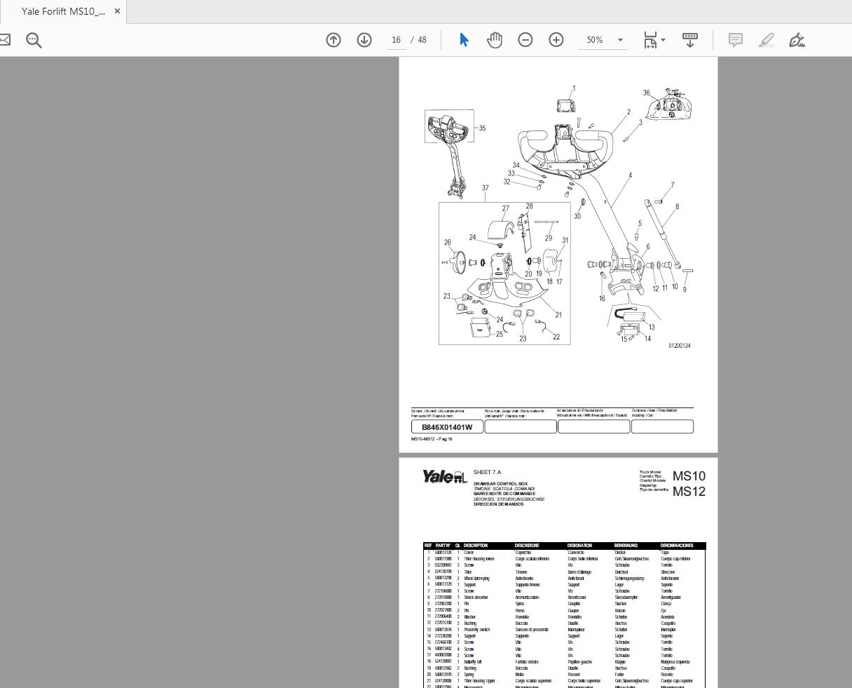Yale Forlift MS10MS12 27249420008 00 Parts Manual 4