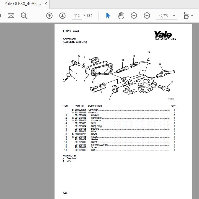 Yale GLP3040AF GP3040 AF B810 524144911 Parts Manual02 2002 3