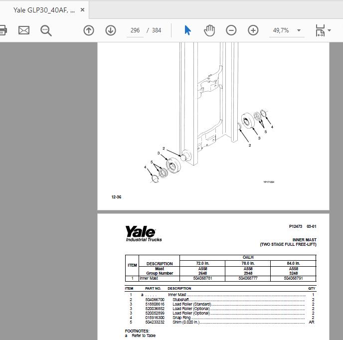 Yale GLP3040AF GP3040 AF B810 524144911 Parts Manual02 2002 4