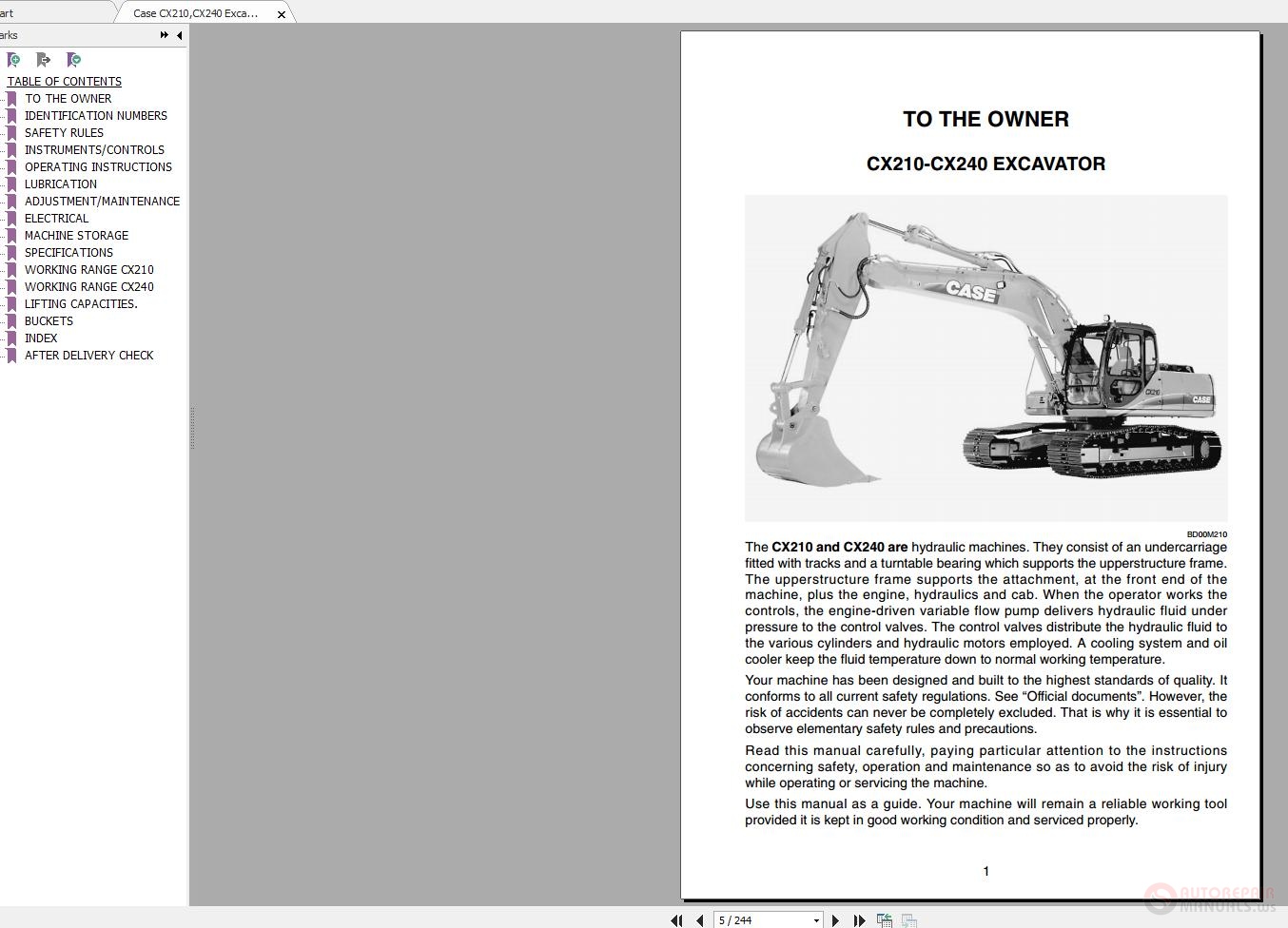 Case CX210CX240 Excavator Operators Manual 2