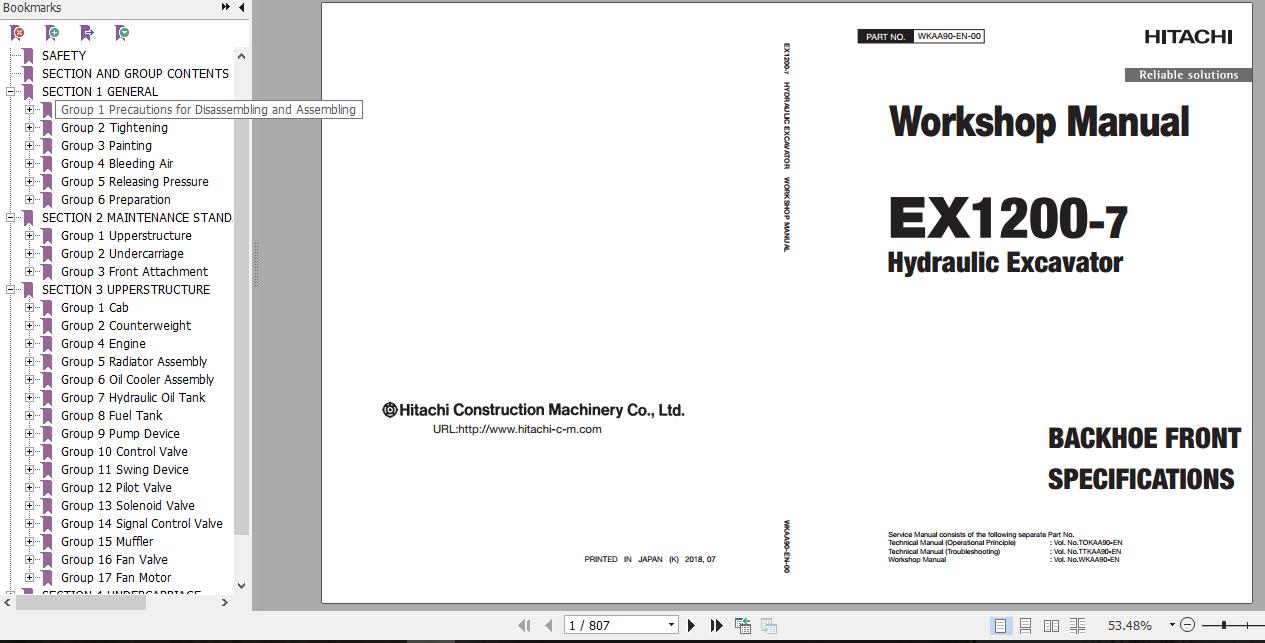 Hitachi Hydraulic Excavator EX1200 7 Full ManualsEN 1