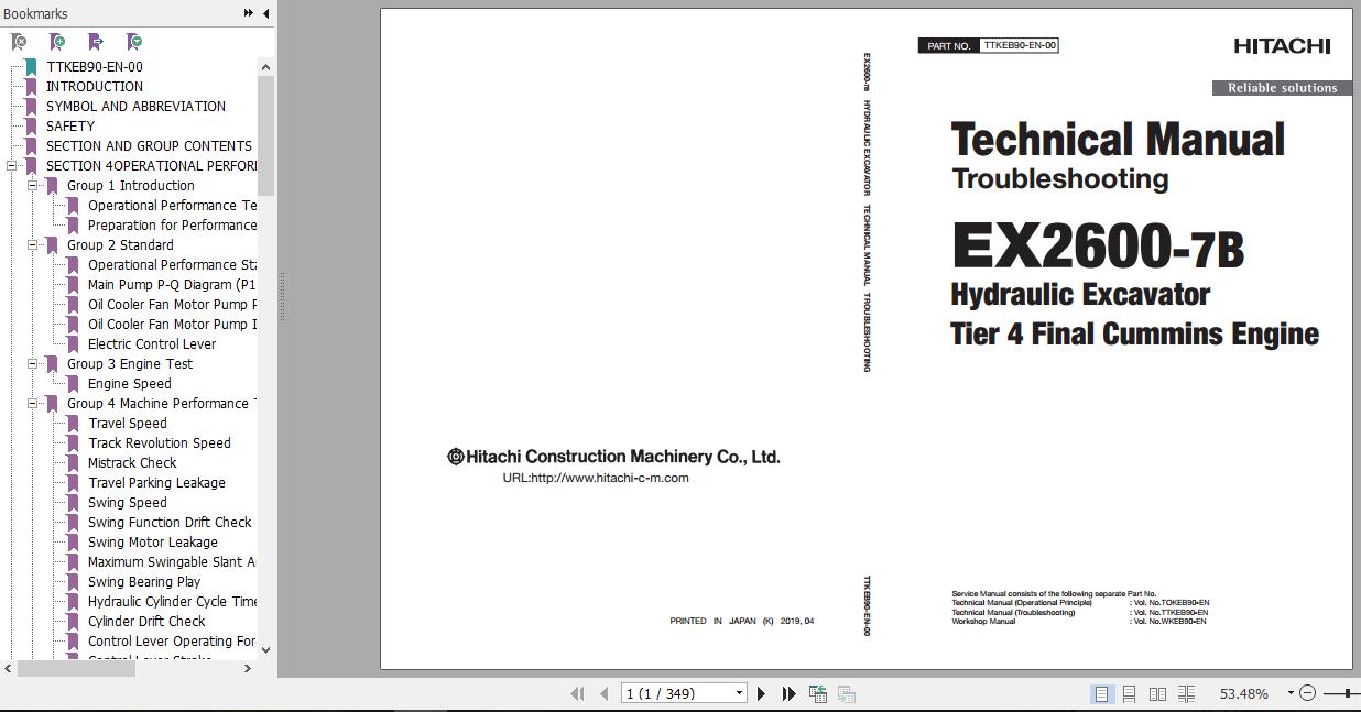 Hitachi Hydraulic Excavator EX2600 7B Full ManualsEN 1