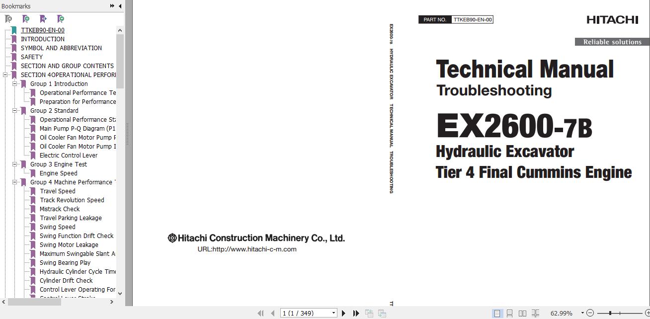 Hitachi Hydraulic Excavator EX2600 7B Full ManualsEN 2