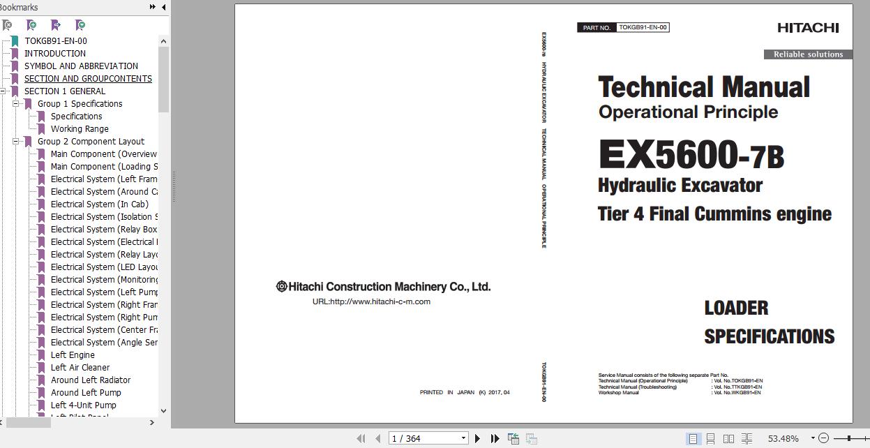 Hitachi Hydraulic Excavator EX5600 7B Full ManualsEN 1