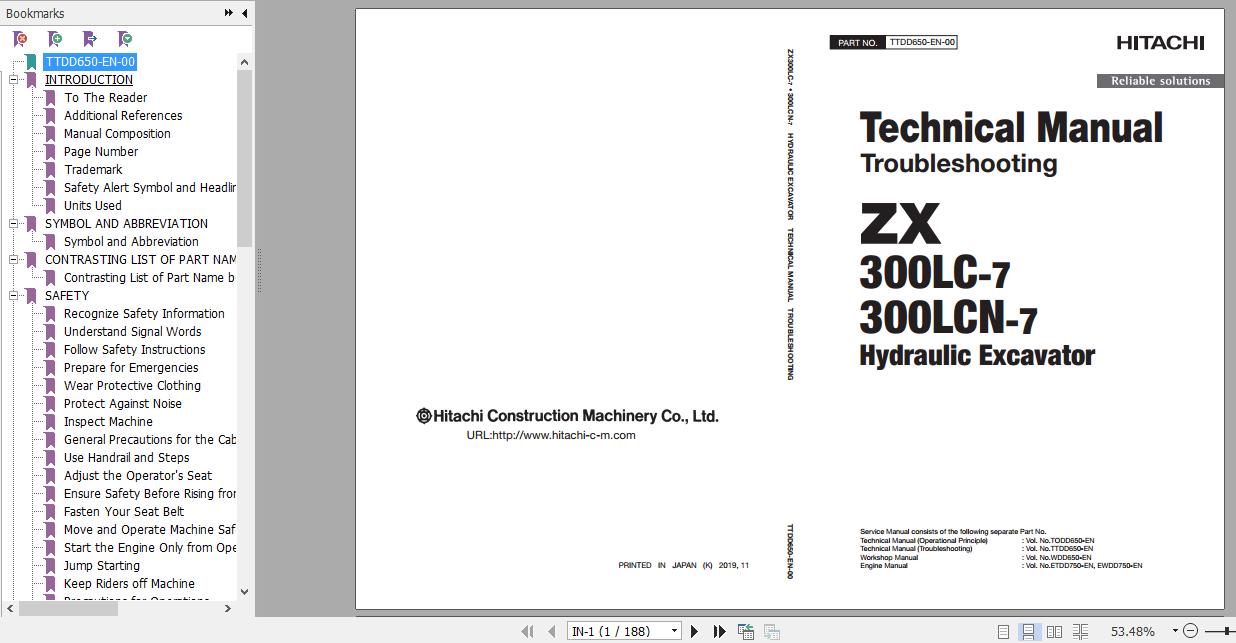 Hitachi Hydraulic Excavator ZX300 7 Full ManualsEN 2