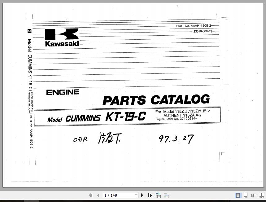 Kawasaki Wheel Loader 115ZIV Part CatalogEN 2