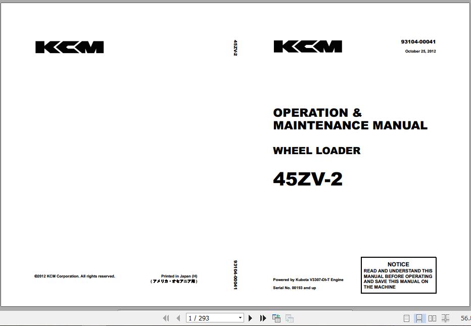 Kawasaki Wheel Loader 45ZV 2 Full ManualsEN 1