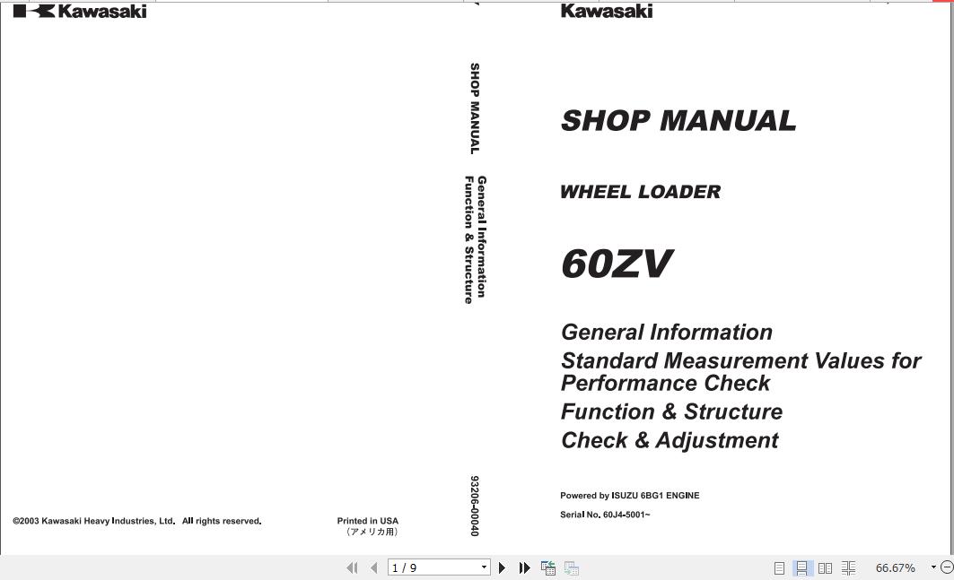 Kawasaki Wheel Loader 60ZV Full ManualsEN 2