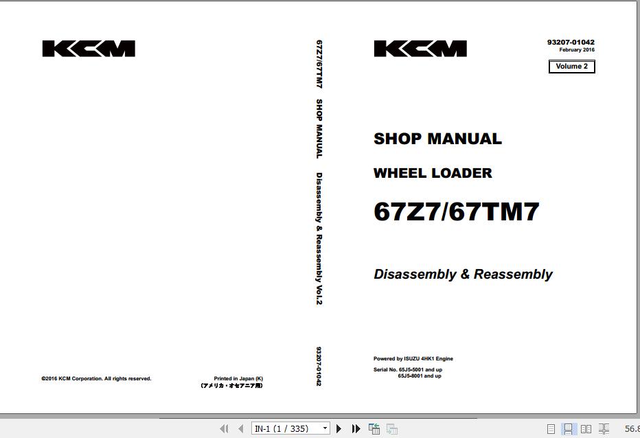 Kawasaki Wheel Loader 67Z7 67TM7 Full ManualsEN 2
