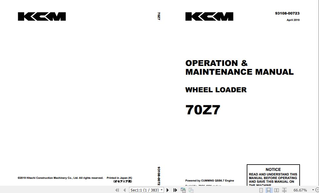Kawasaki Wheel Loader 70Z7 Full ManualsEN 2