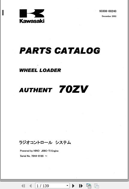 Kawasaki Wheel Loader 70ZV Full ManualsEN 1