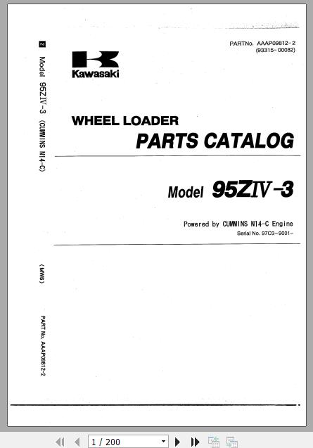 Kawasaki Wheel Loader 95ZIV 3 Part Catalog Shop ManualsEN 1