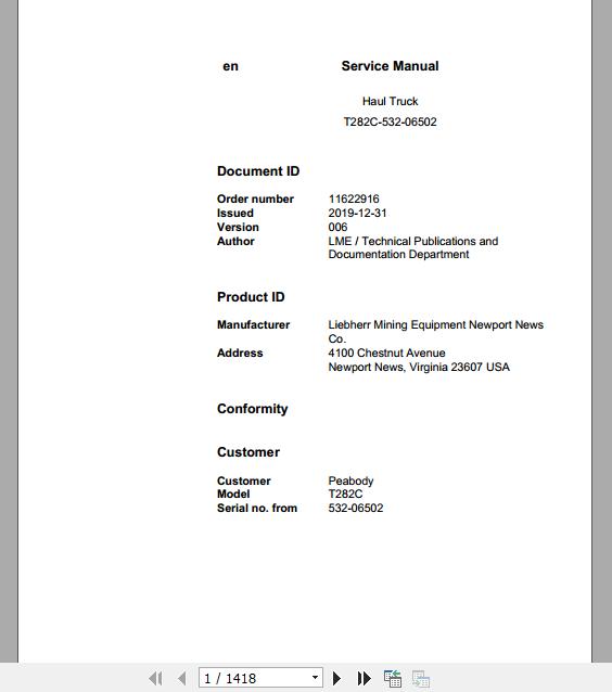 Liebherr Haul Truck T264 532 06502 Service ManualsEN 1