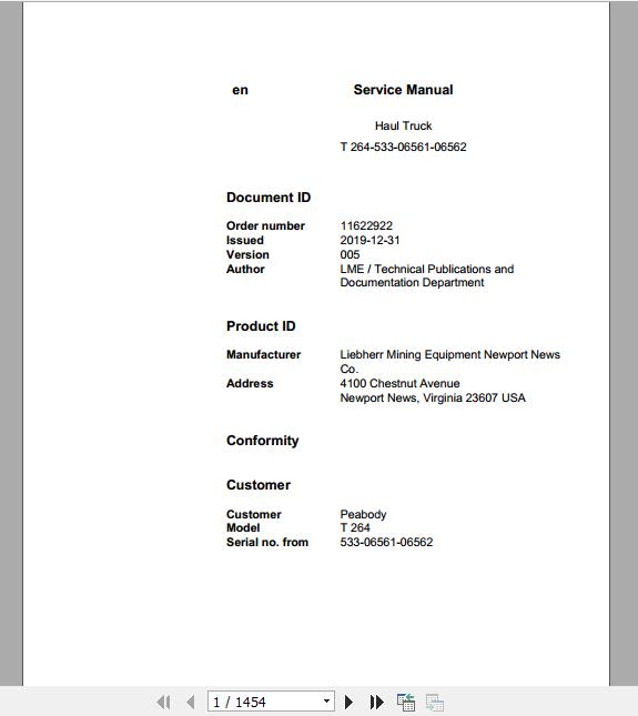 Liebherr Haul Truck T264 533 06561 06562 Service ManualsEN 1